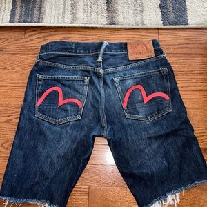 Evisu cut off denim shorts